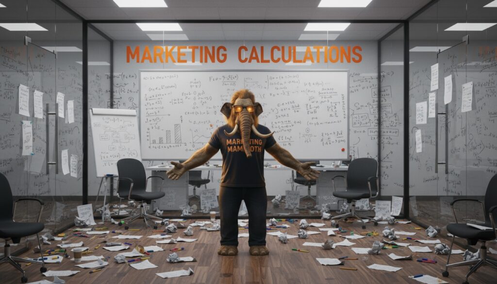 mammoth man doing marketing calculations